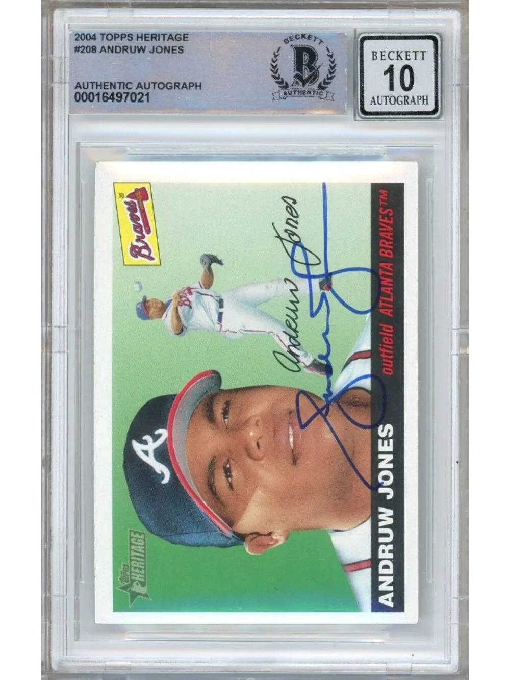 Andruw Jones Signed 2004 Topps Heritage #208 Baseball Card Beckett BAS Auto 10